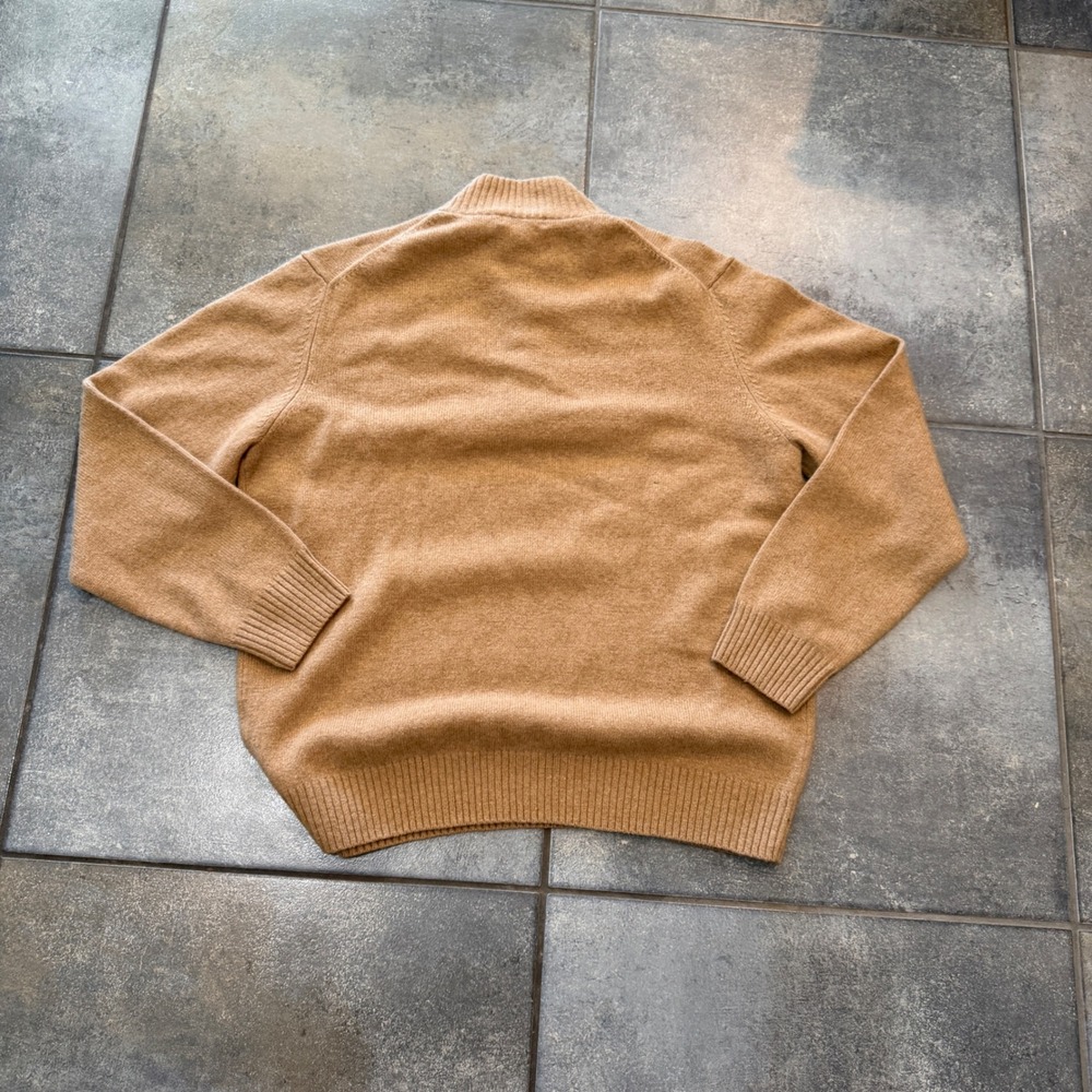 Lands End Mens Lambs Wool Cashmere 1/4 Zip Mock Neck Sweater Tan Luxury Large - Picture 3 of 8